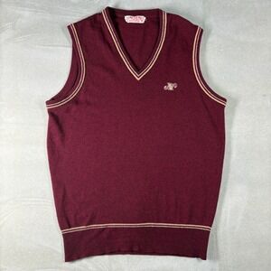 Vintage Jaeger Lambswool Sweater Vest Mens Burgundy V-Neck Made in Scotland 38